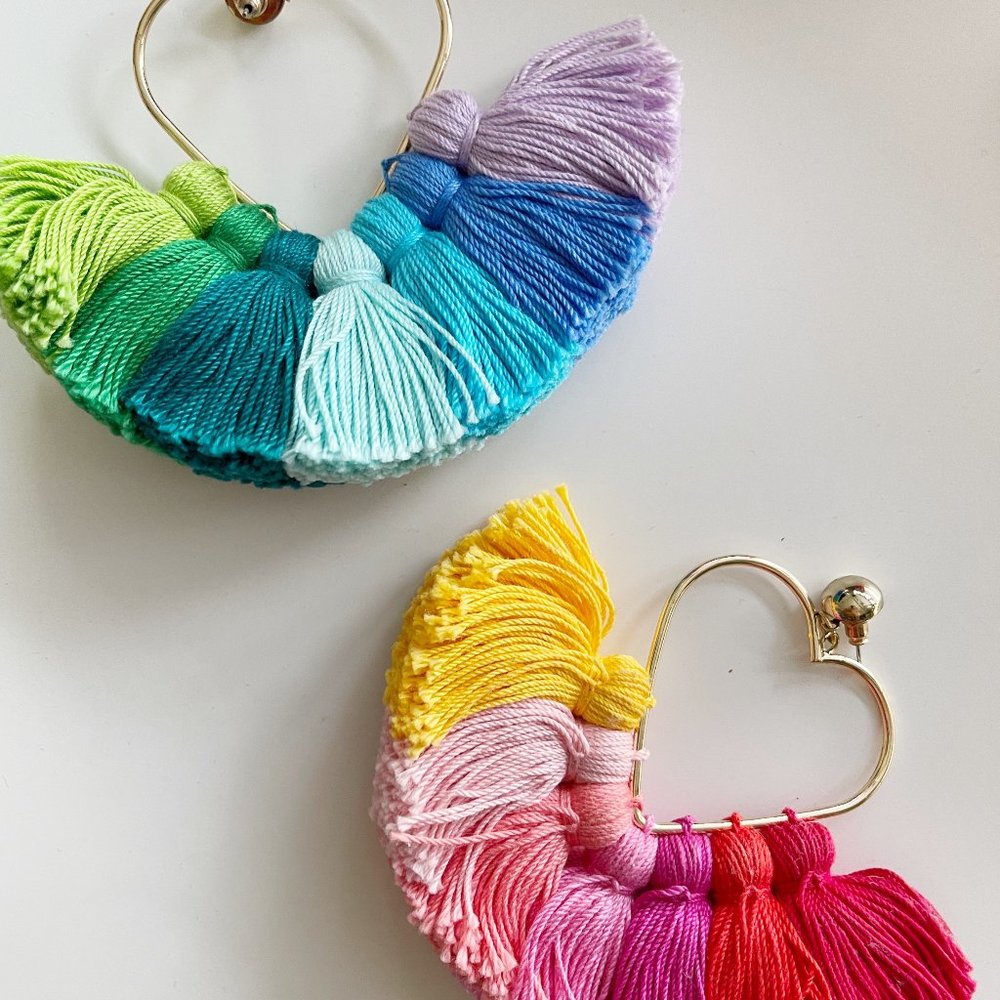 Heart Hoops Tassel Earrings